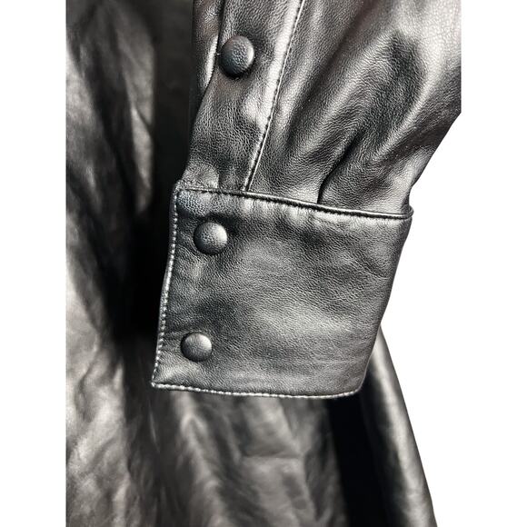 The Kooples Faux Leather Button Up Blouse Size 2 Black Long Sleeve - Picture 8 of 9